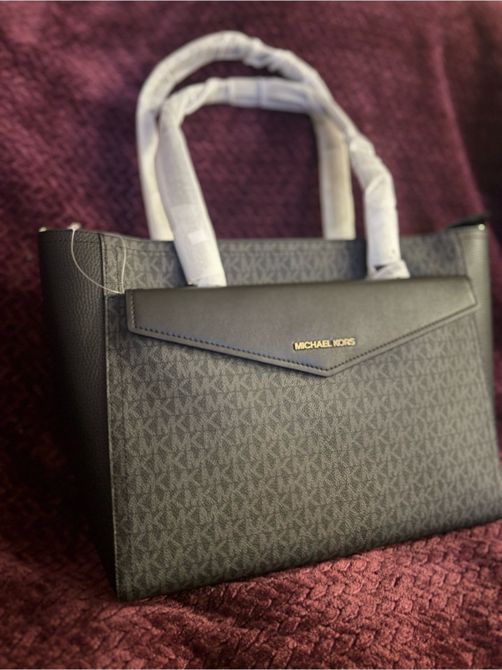 Michael Kors Black Logo-Print Tote with Gold Hardware - Picture 3 of 4